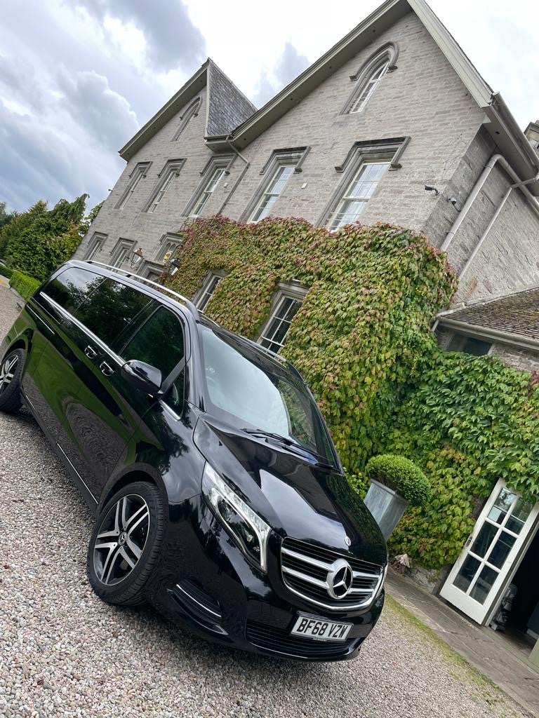 Mercedes V-Class Chauffeured travel services for public and private events. book now 01684 355012